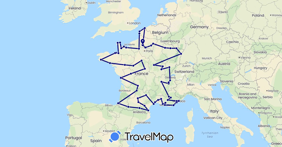 TravelMap itinerary: driving in France, Monaco (Europe)